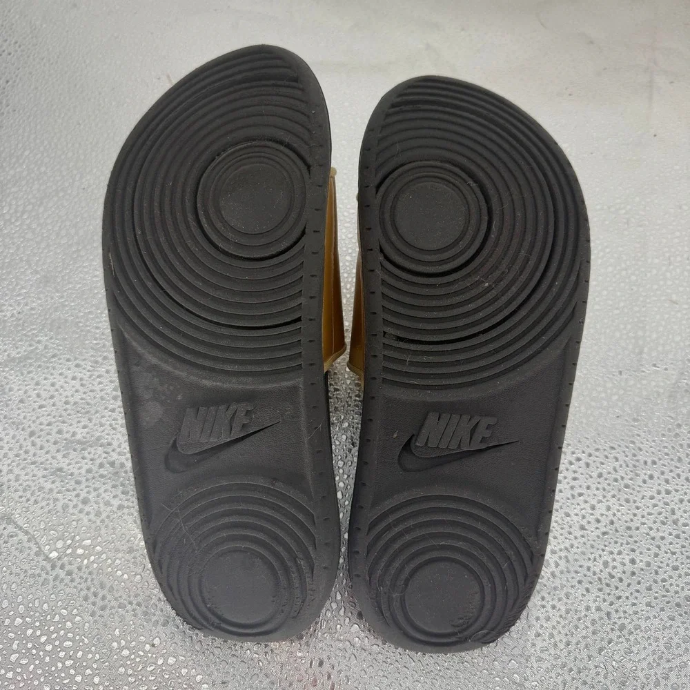 Nike Victori One Slide Mens Size 8 Gold Black Revive Foam Athleisure Sporty Shoe